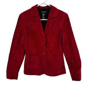 Bebe Blazer Womens Petite Red Suede Leather Jacket Vintage 2 Button Lined W234